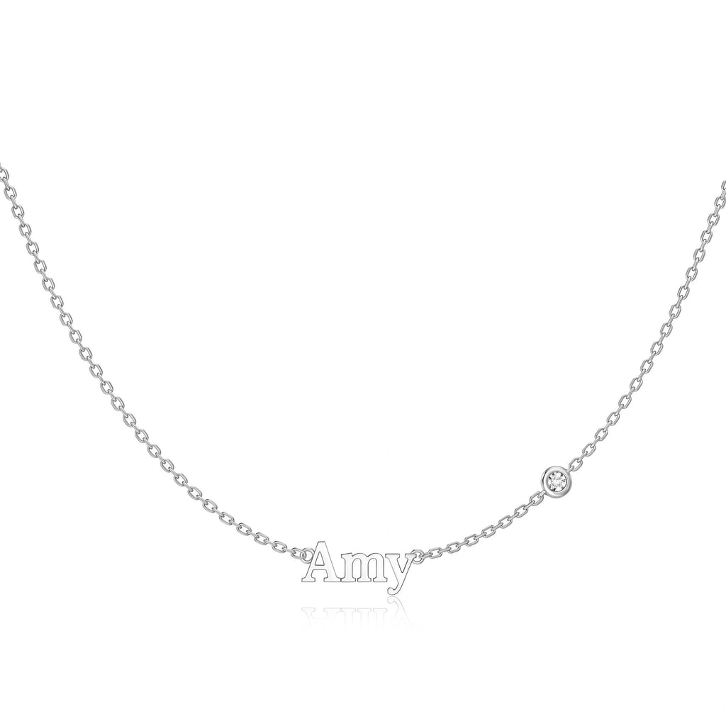 Personalized Name Necklace with Bezel Stone Accents