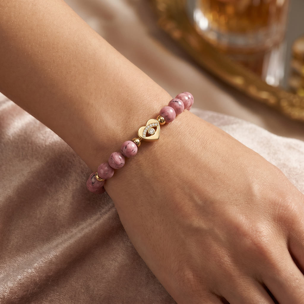 Personalized Gemstone Bracelet with Custom Charm & Engraved Beads SB010BR