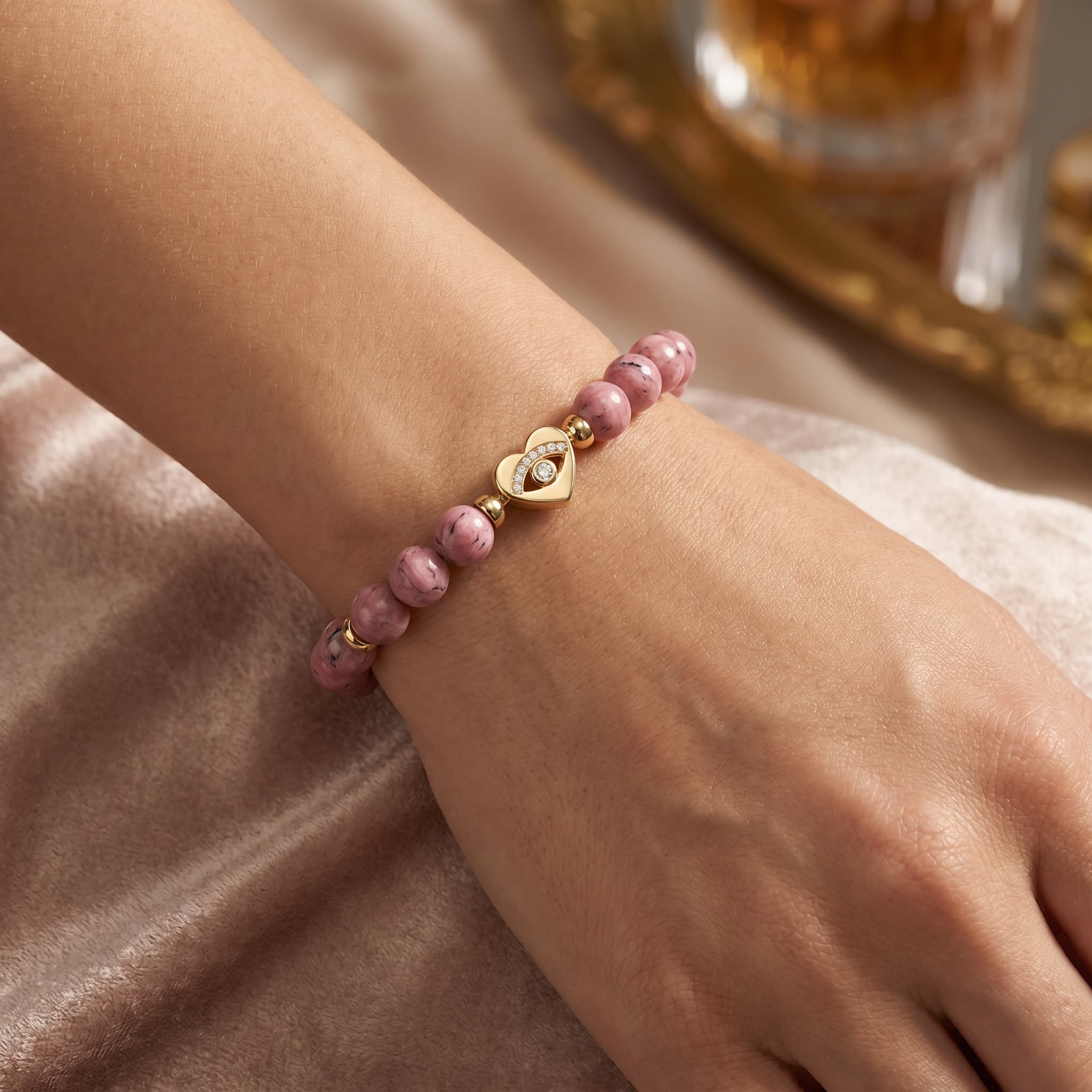 Personalized Gemstone Bracelet with Custom Charm & Engraved Beads SB010BR