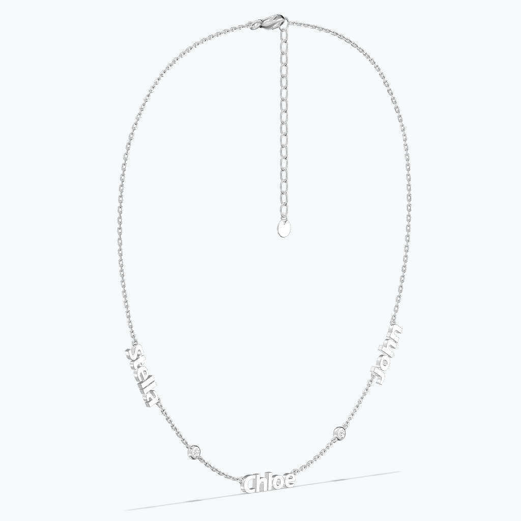 Family Name Necklace with Bezel Stone Accents
