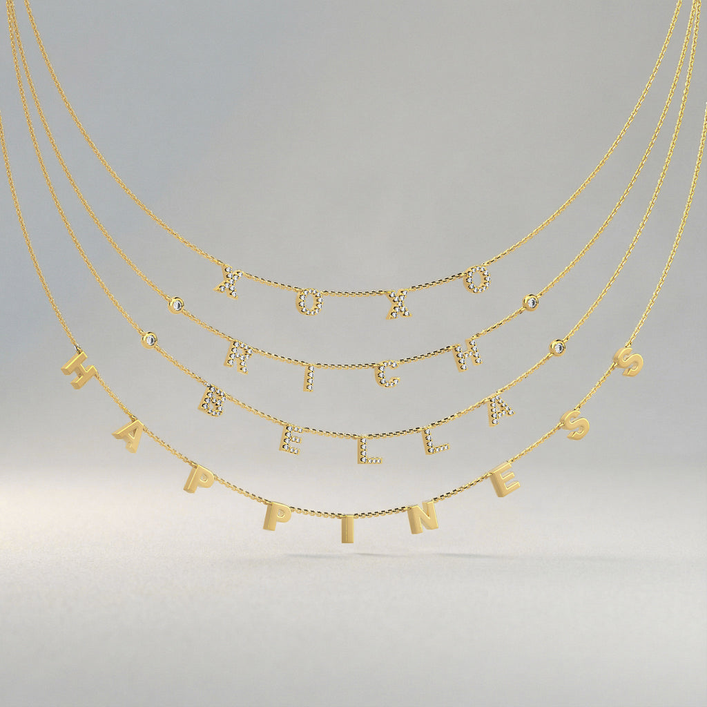 Personalized Spaced Letter Necklace | Custom Name Necklace in Gold or White Gold with Diamond Accent