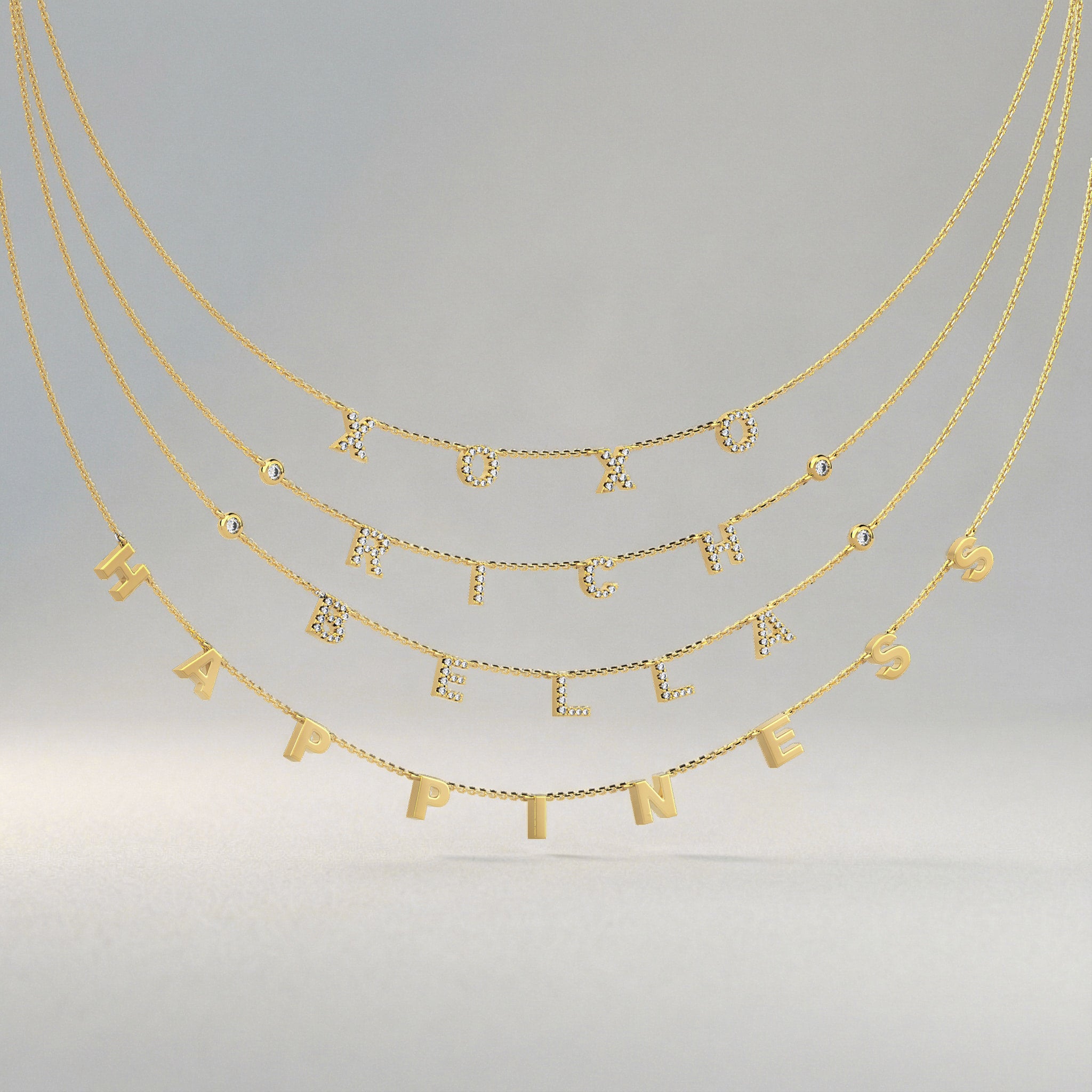 Personalized Spaced Letter Necklace | Custom Name Necklace in Gold or White Gold with Diamond Accent
