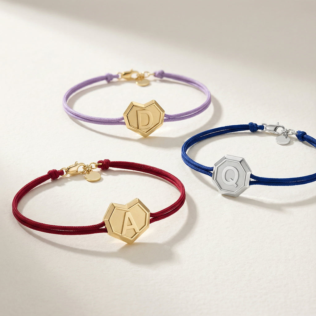 Custom Initial Bracelet with Engraved Beads – Personalized Heart Cord Bracelet SB004