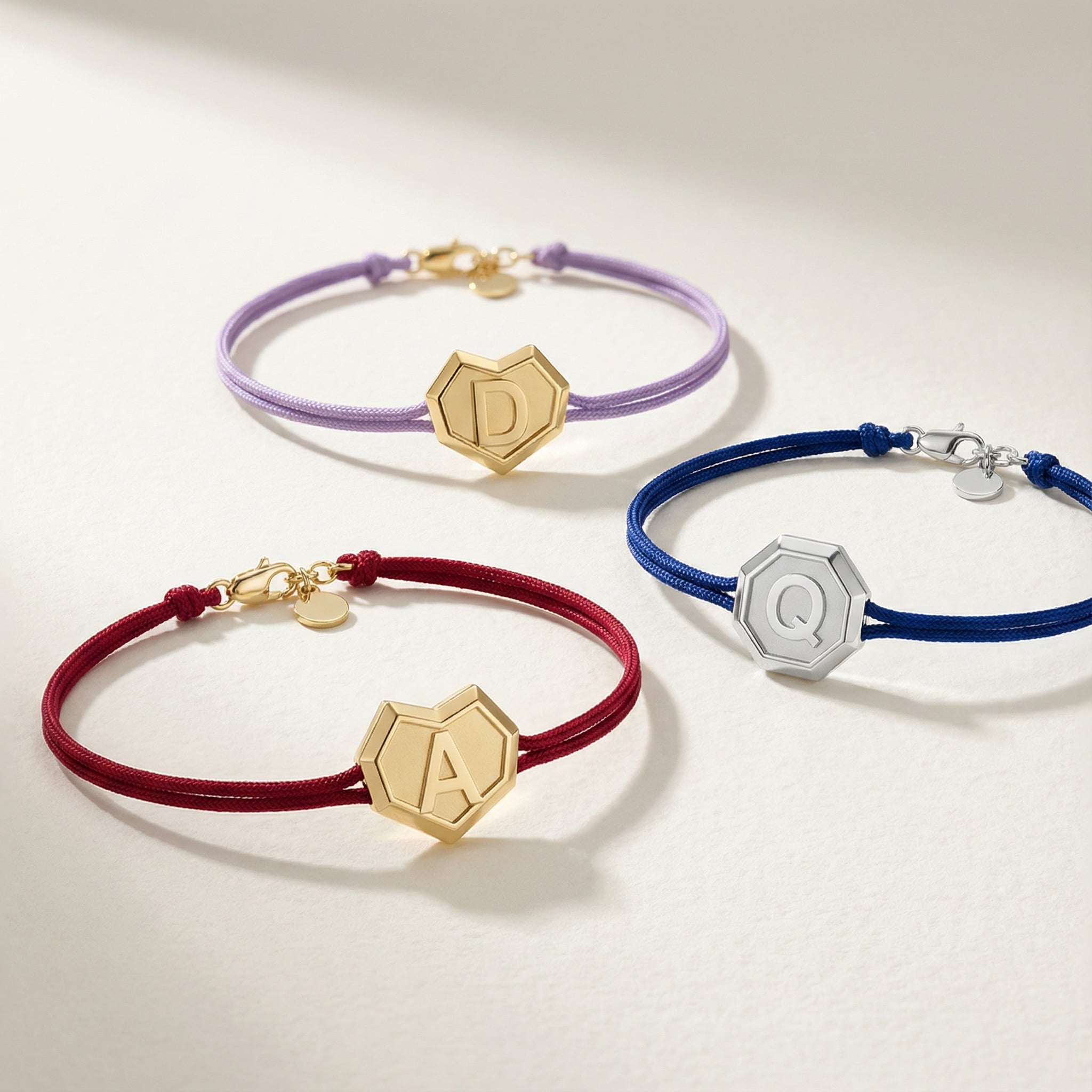 Custom Initial Bracelet with Engraved Beads – Personalized Heart Cord Bracelet SB004