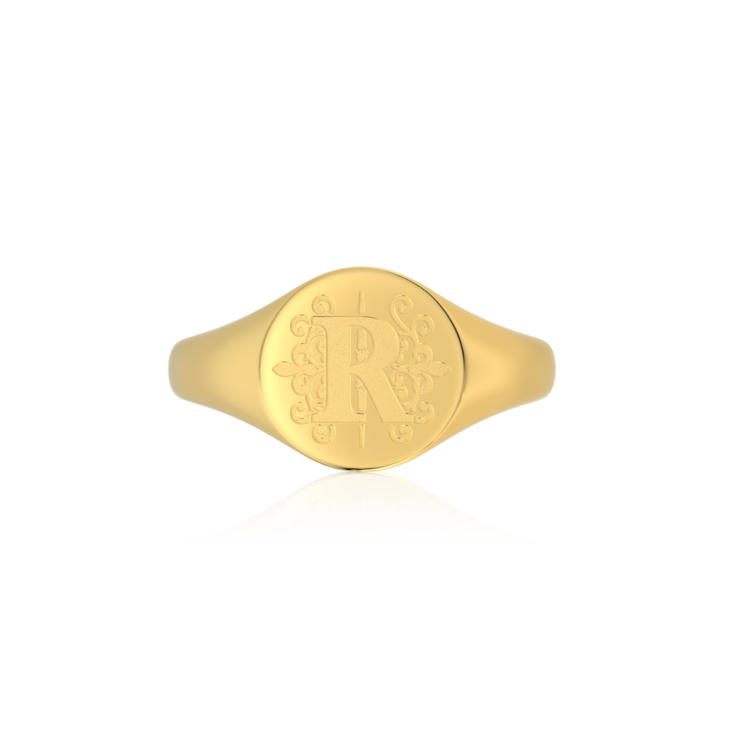 Personalized Monogram Signet Ring | Custom Engraved Initial Ring, Round Gold Minimalist Name Ring for Women and Men