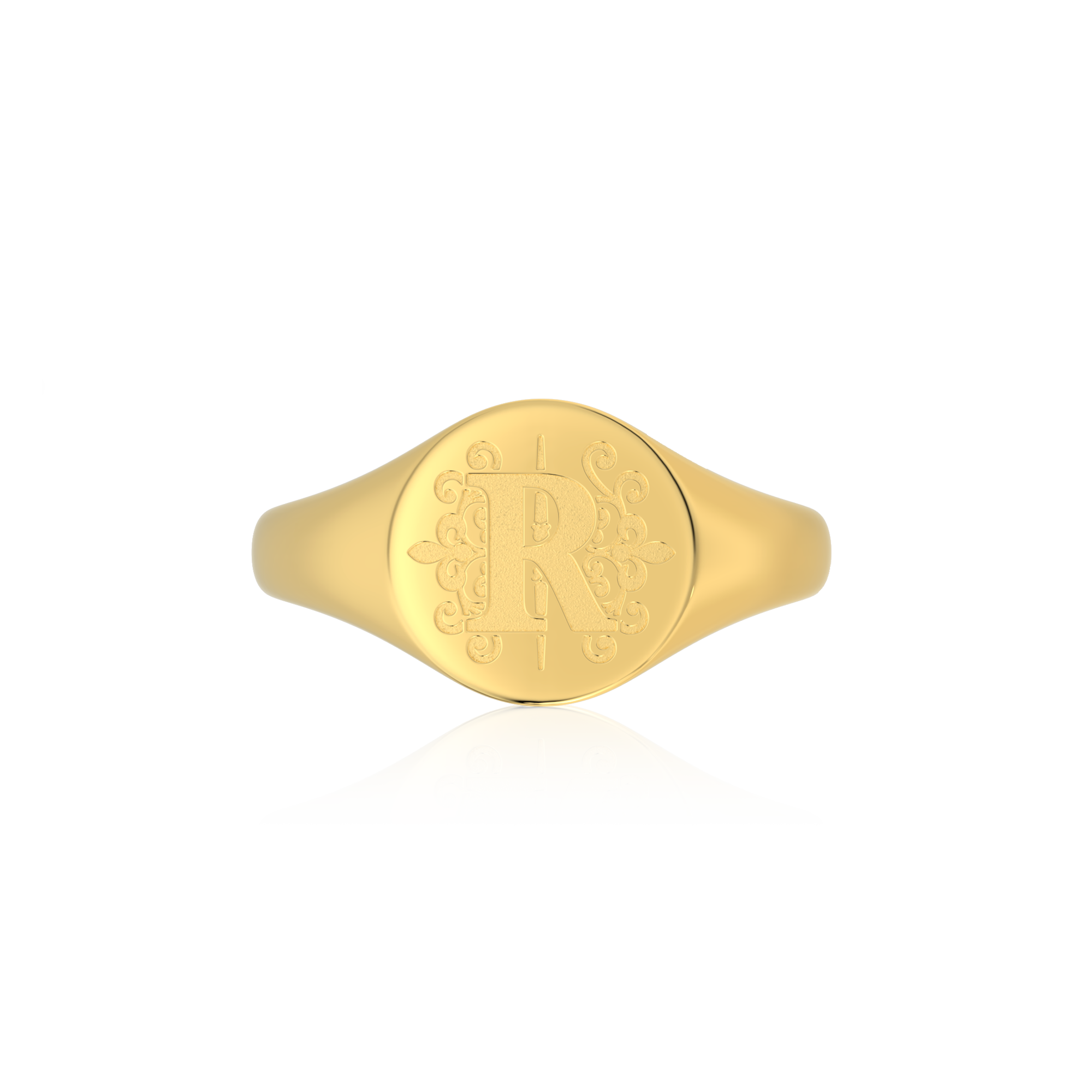 Personalized Monogram Signet Ring | Custom Engraved Initial Ring, Round Gold Minimalist Name Ring for Women and Men