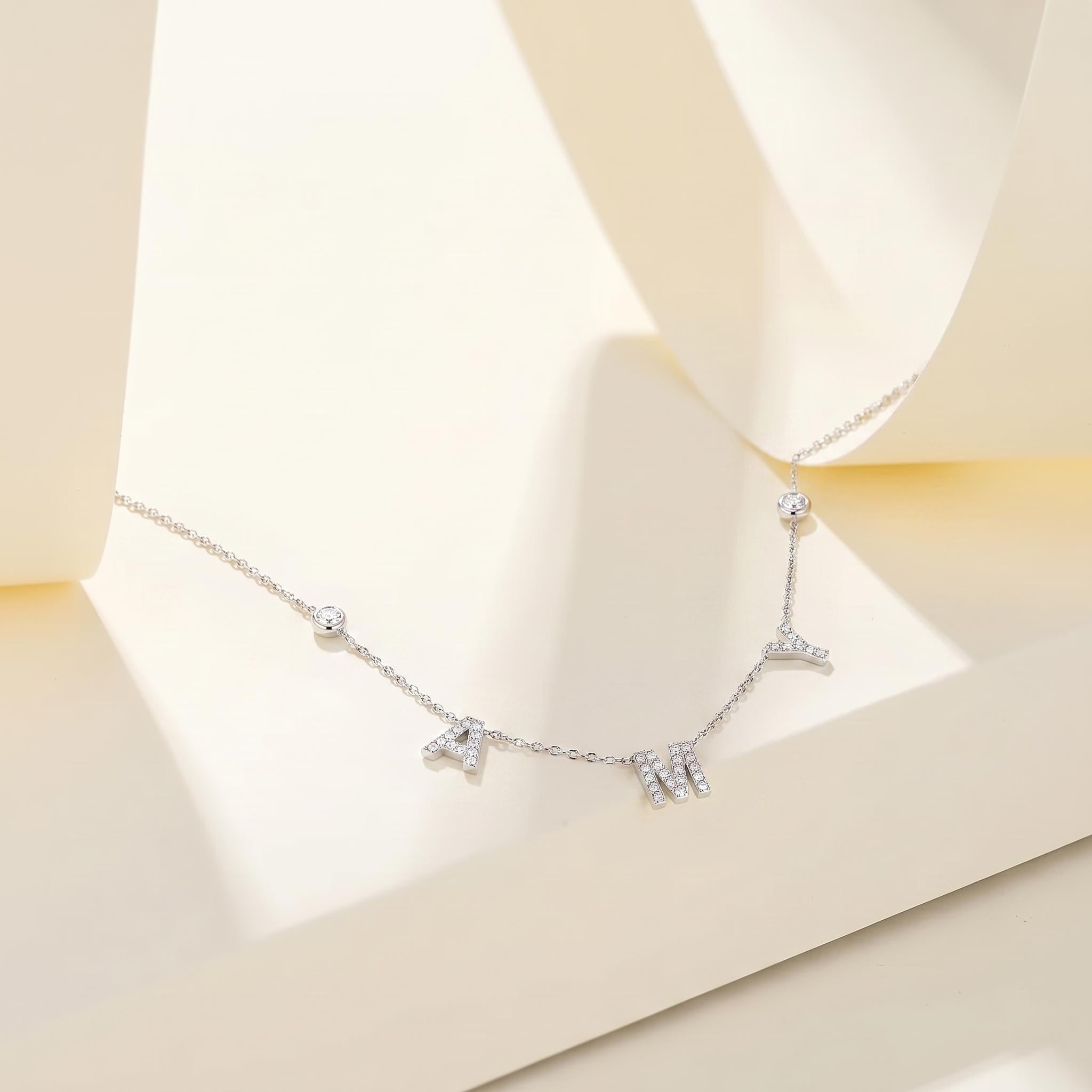 Personalized Spaced Letter Necklace with Bezel Stones
