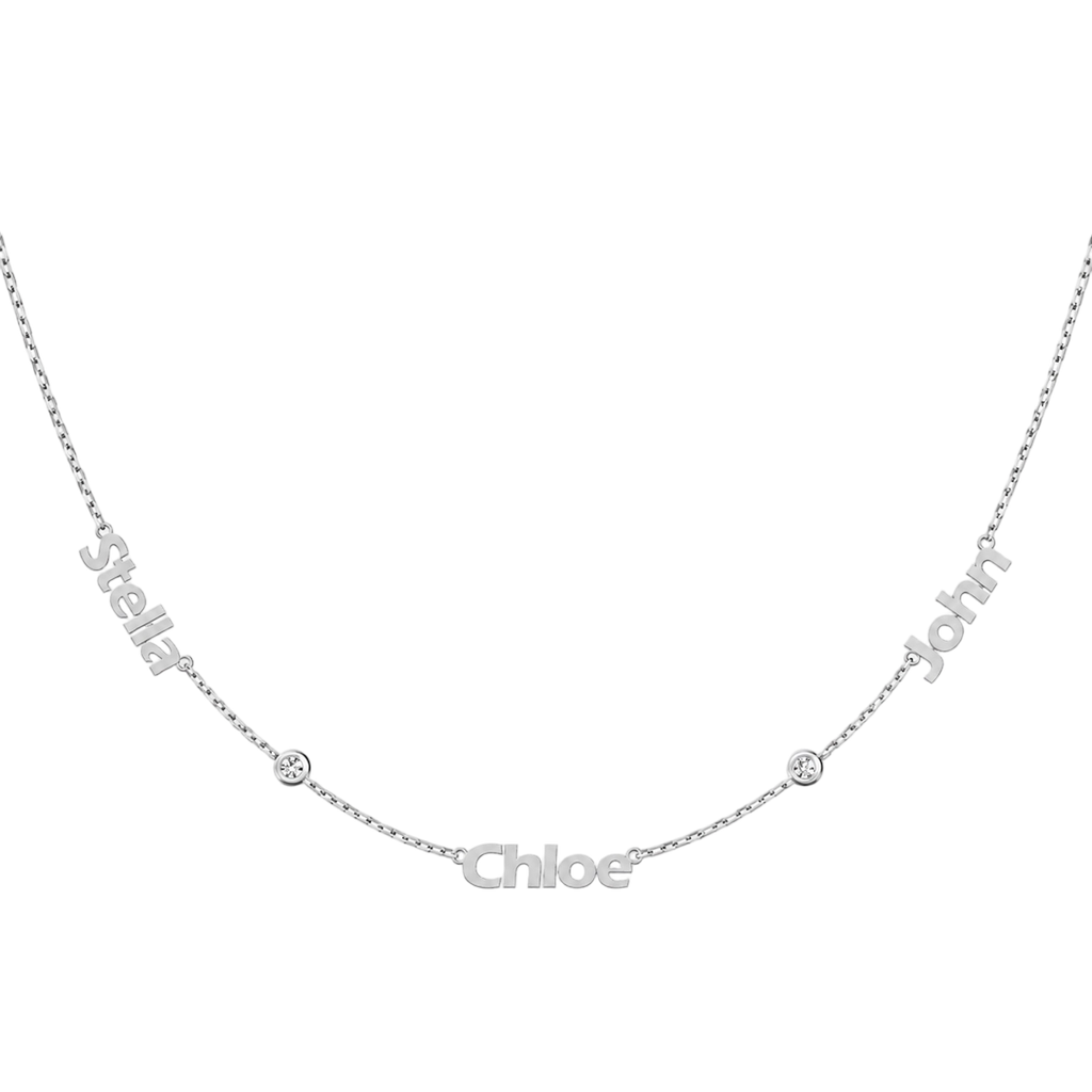 Family Name Necklace with Bezel Stone Accents