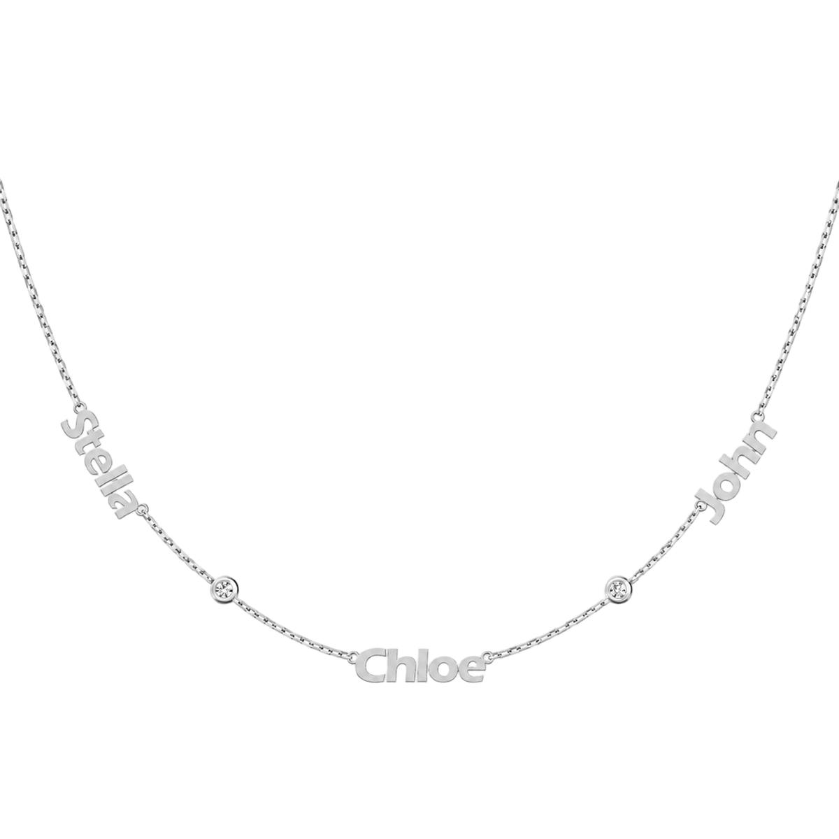 Family Name Necklace with Bezel Stone Accents