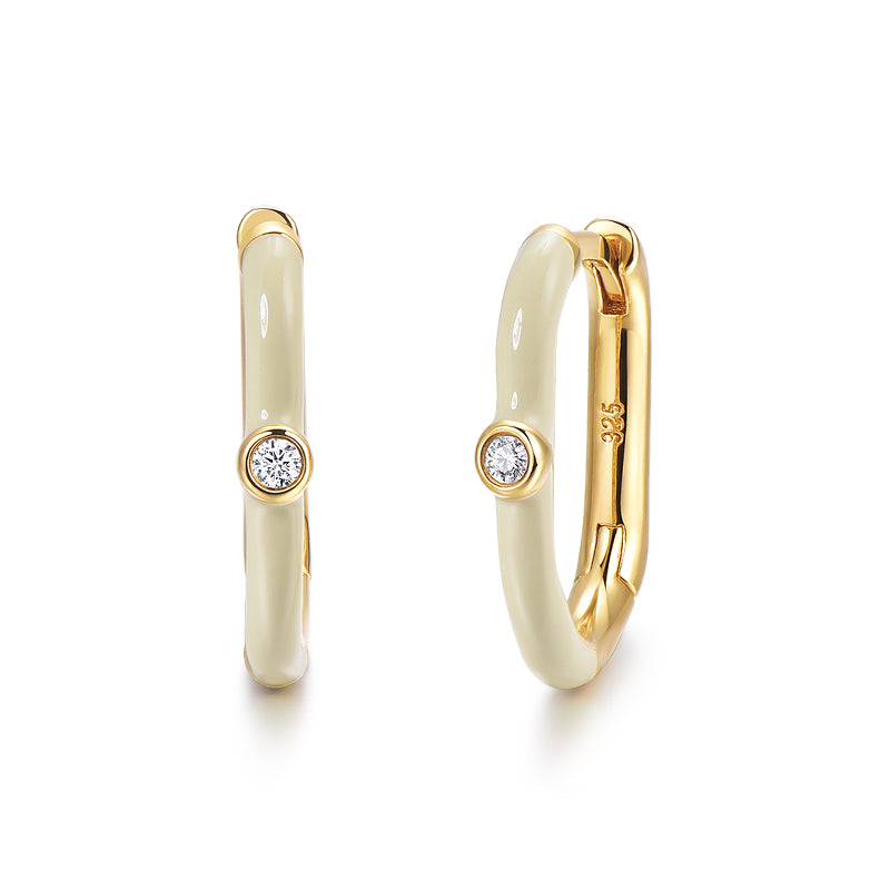 Rainbow Enamel Huggie Earrings – 925 Sterling Silver Lab Grown Diamond