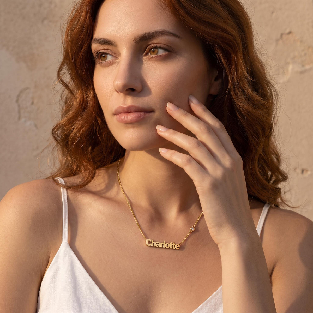 Personalized Name Necklace with Bezel Stone Accents