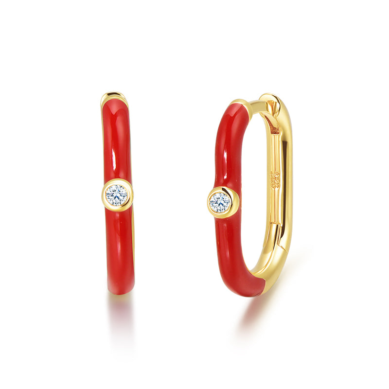 Rainbow Enamel Huggie Earrings – 925 Sterling Silver Lab Grown Diamond