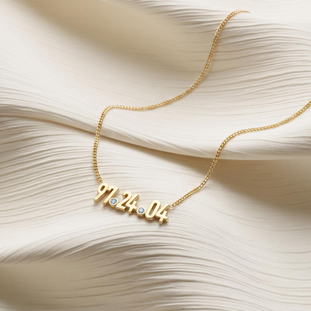 Collier chiffre personnalisé pierre de naissance – Collier coordonnées date, initiale et famille sur mesure