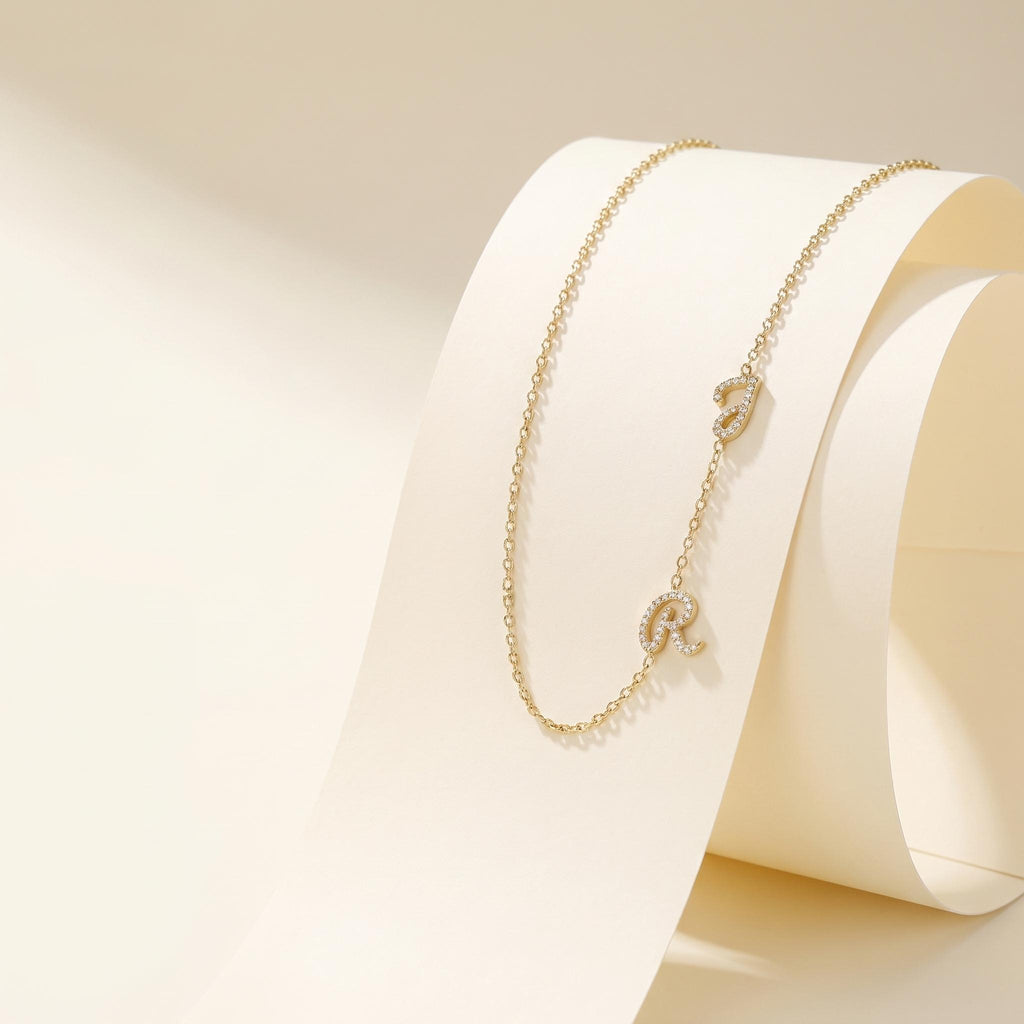 Collier initiales personnalisé | Bijoux lettre penchée SN024BR