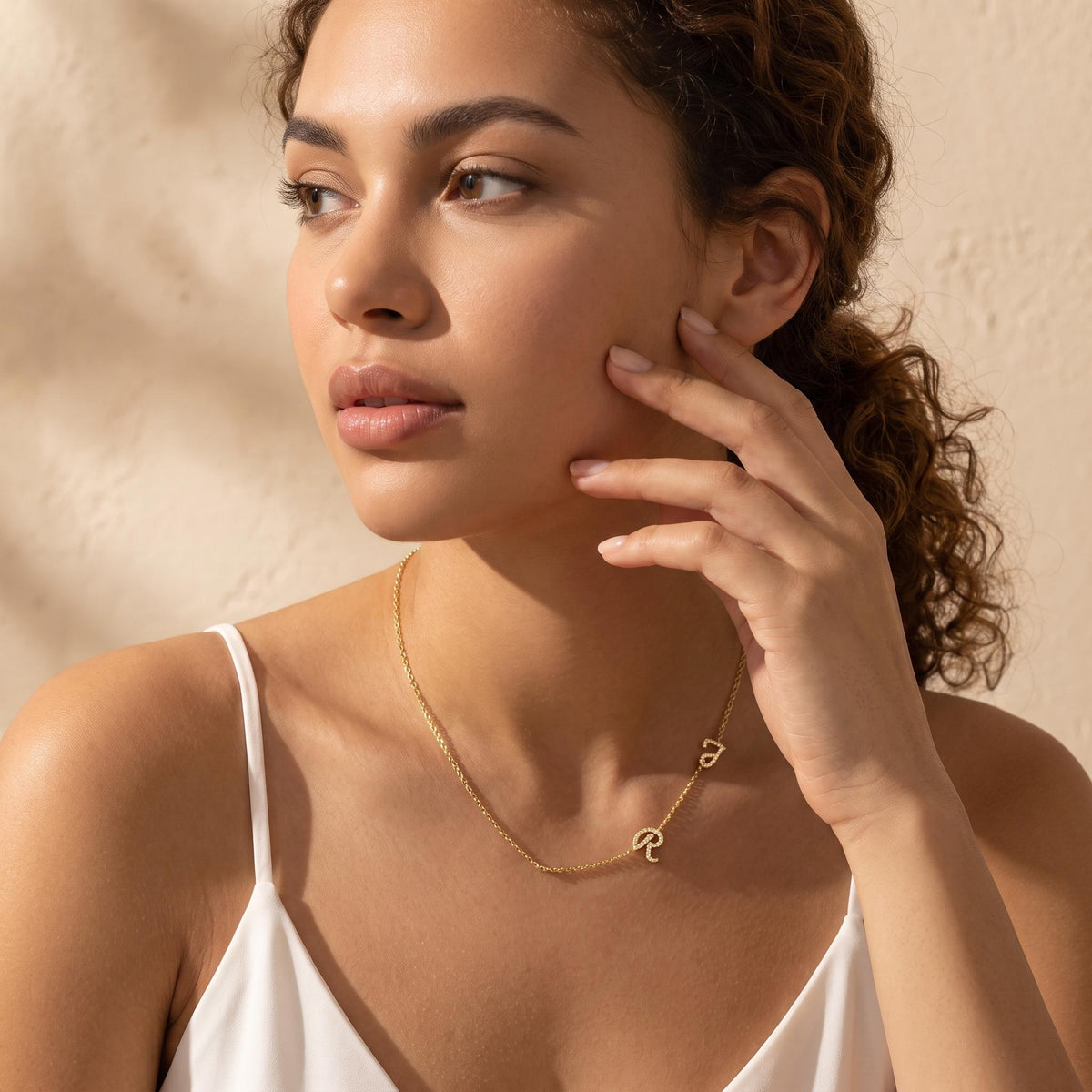 Custom Initial Necklace - Personalized Tilt Letter Jewelry