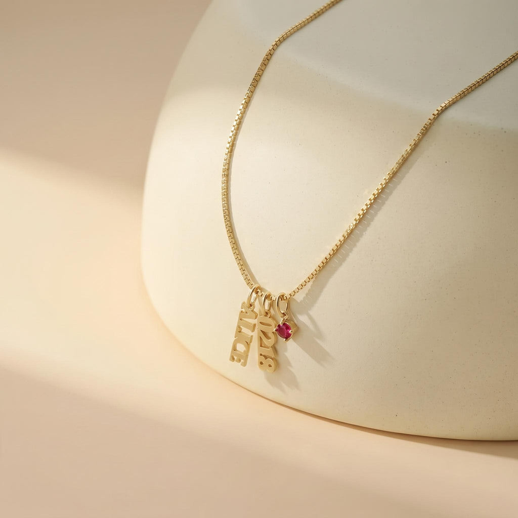 Collier prénom et pierre de naissance personnalisés | Bijoux breloques personnalisés SN023BR