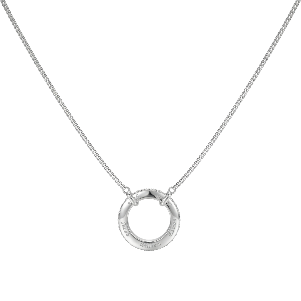 Custom Engraved Family Name Necklace with Birthstones | Personalized Circle Pendant with 2–5 Names, Mother’s Day Gift