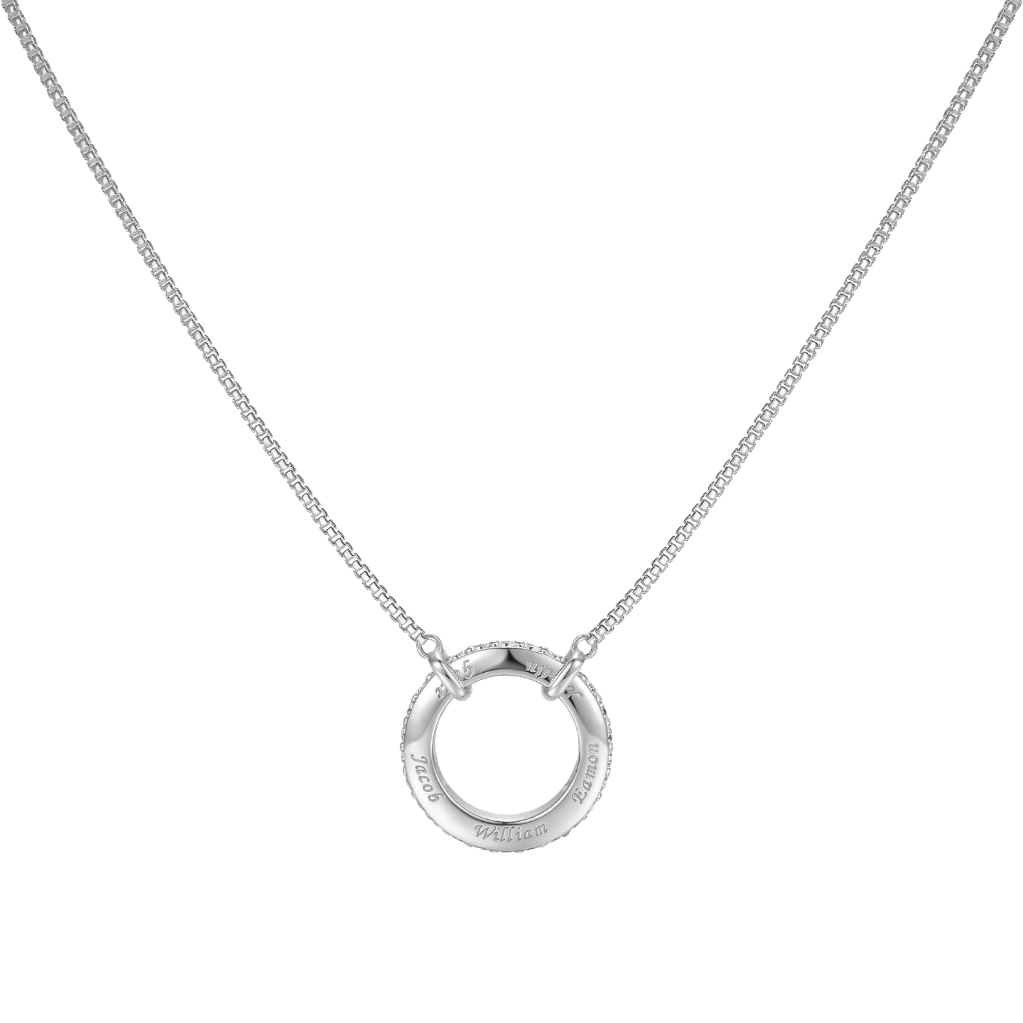 Custom Engraved Family Name Necklace with Birthstones | Personalized Circle Pendant with 2–5 Names, Mother’s Day Gift