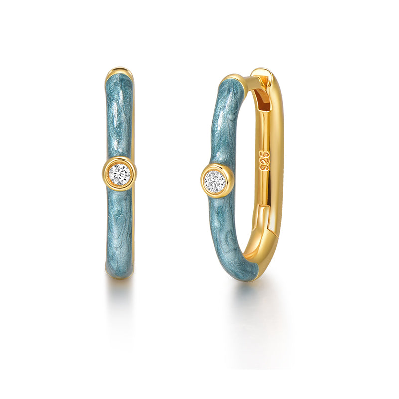 Rainbow Enamel Huggie Earrings – 925 Sterling Silver Lab Grown Diamond