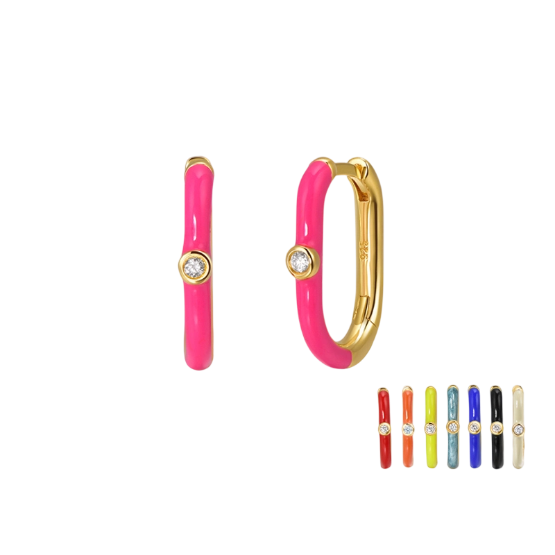 Rainbow Enamel Huggie Earrings – 925 Sterling Silver Lab Grown Diamond