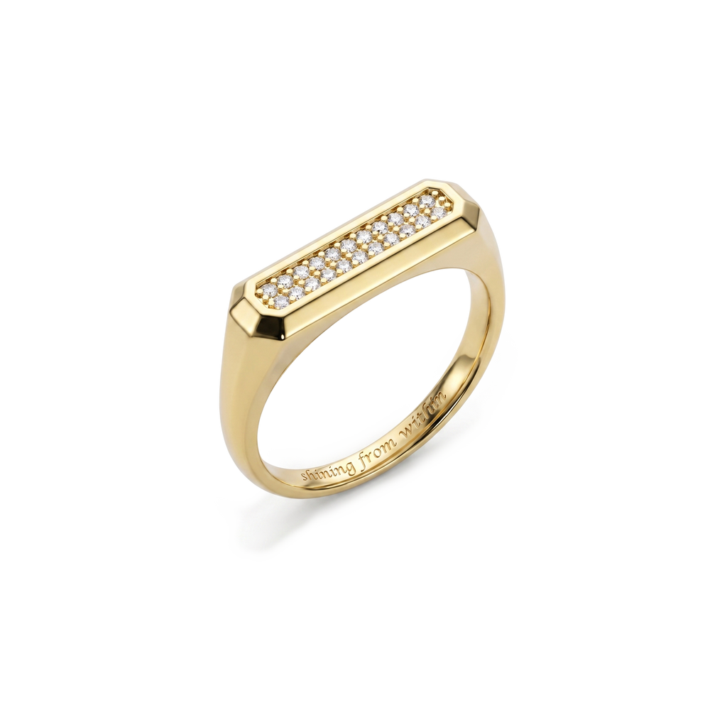 Personalized Pave Signet Ring – Engraved Love Ring 18K Gold Plated SR011