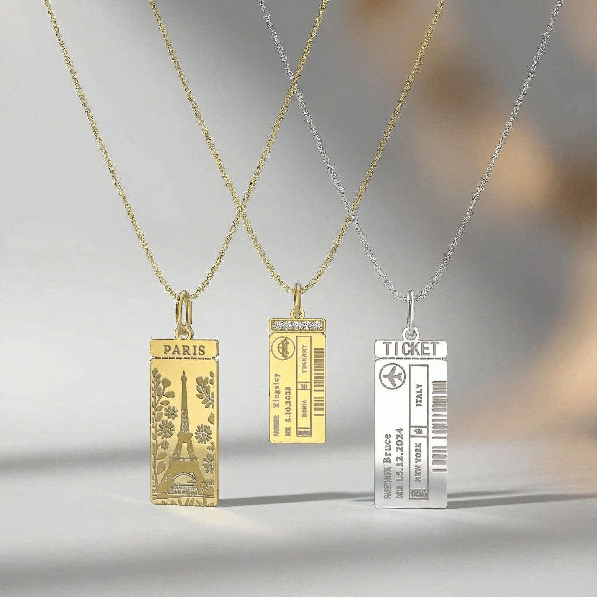 Custom Boarding Pass Necklace – Personalized Travel Ticket Pendant with Photo and Engraving