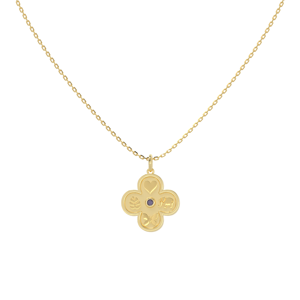 Personalized Four Leaf Clover Necklace – Custom Birthstone Pendant 18K Gold Plated