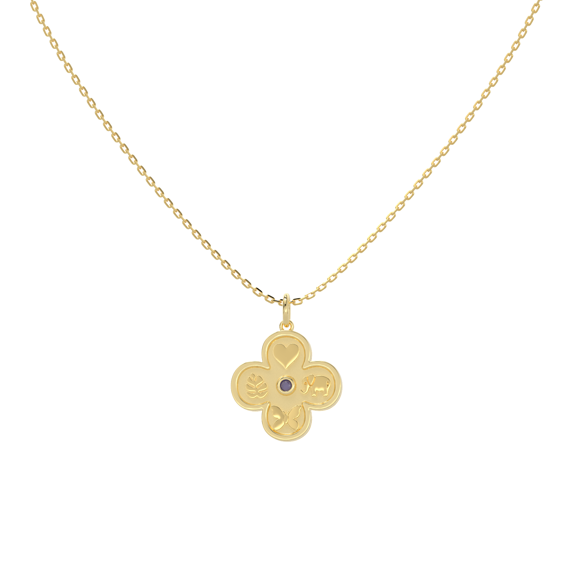 Personalized Four Leaf Clover Necklace – Custom Birthstone Pendant 18K Gold Plated