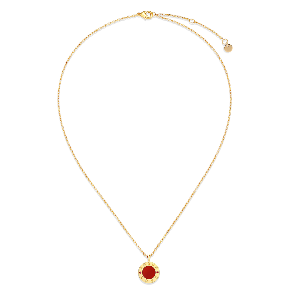 Love Amour Necklace | Gemstone Circle Pendant with Red Agate, Malachite, Black Agate or Mother of Pearl