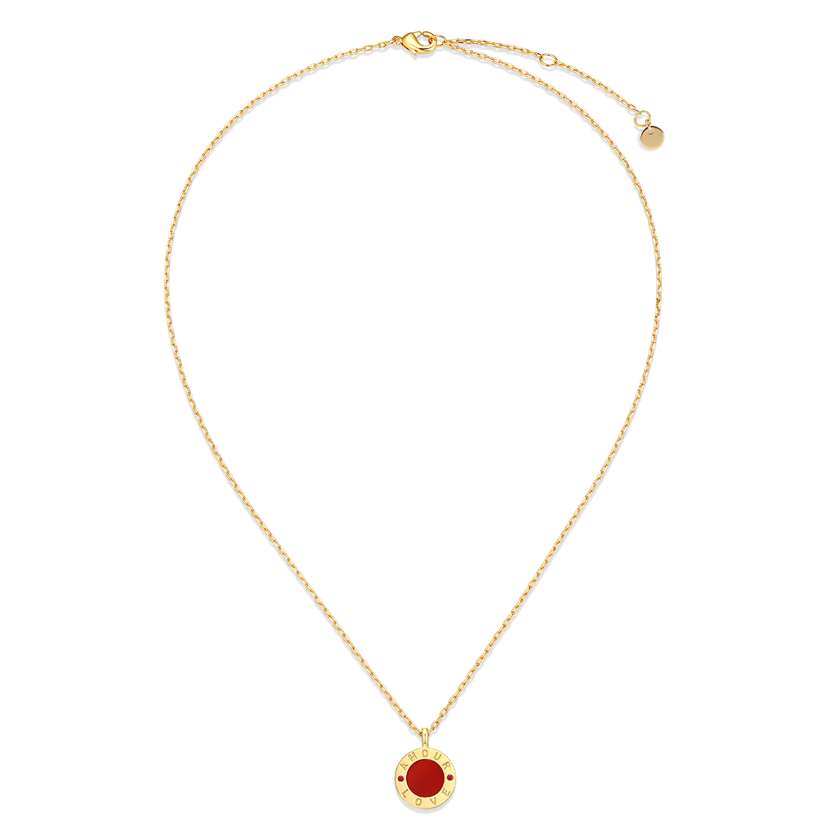 Love Amour Necklace | Gemstone Circle Pendant with Red Agate, Malachite, Black Agate or Mother of Pearl