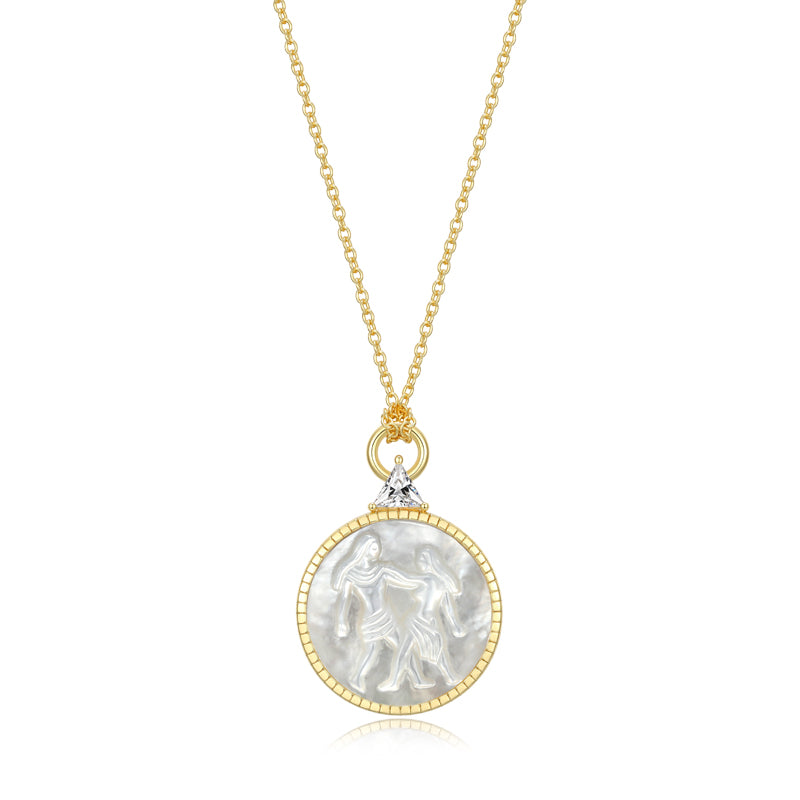 Celestial Zodiac Pendant Necklace - Mother of Pearl and Sterling Silver