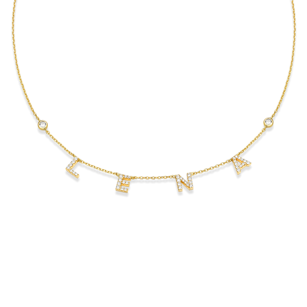 Personalized Spaced Letter Necklace | Custom Name Necklace in Gold or White Gold with Diamond Accent