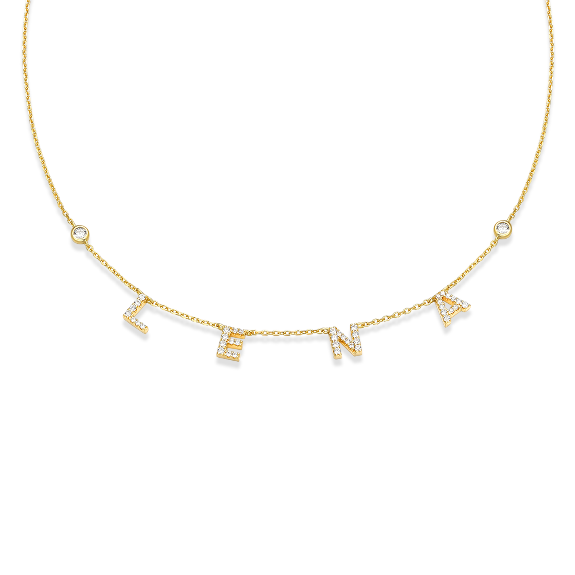 Personalized Spaced Letter Necklace | Custom Name Necklace in Gold or White Gold with Diamond Accent