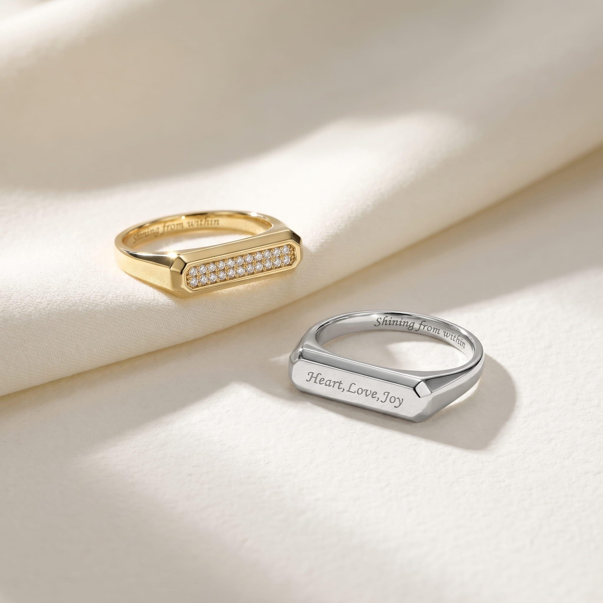 Custom Engraved Signet Ring for Women & Men – Personalized Couple Love Ring SR011