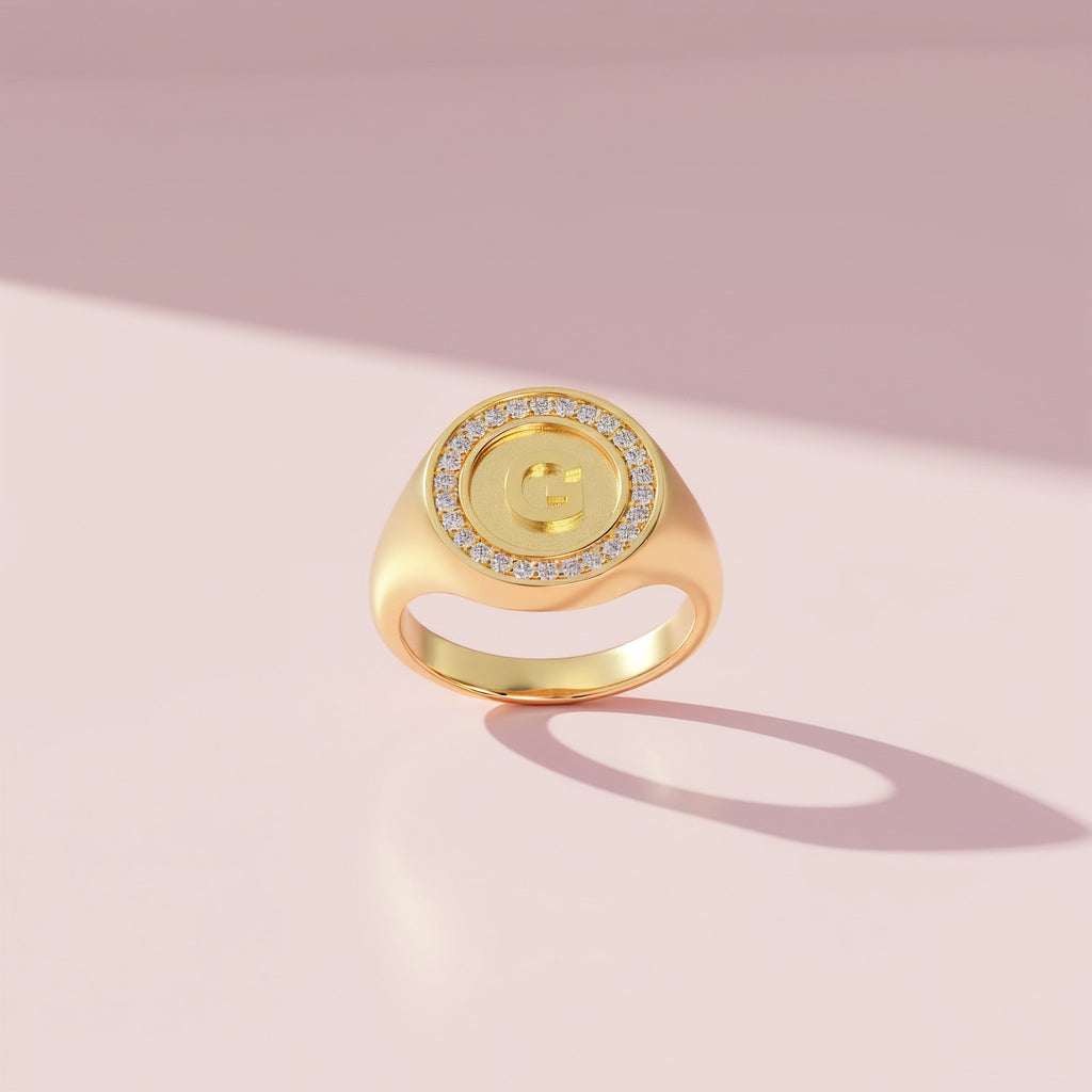 Personalized Initial Signet Ring | 18K Gold Plated Monogram Ring with Custom Letter Engraving