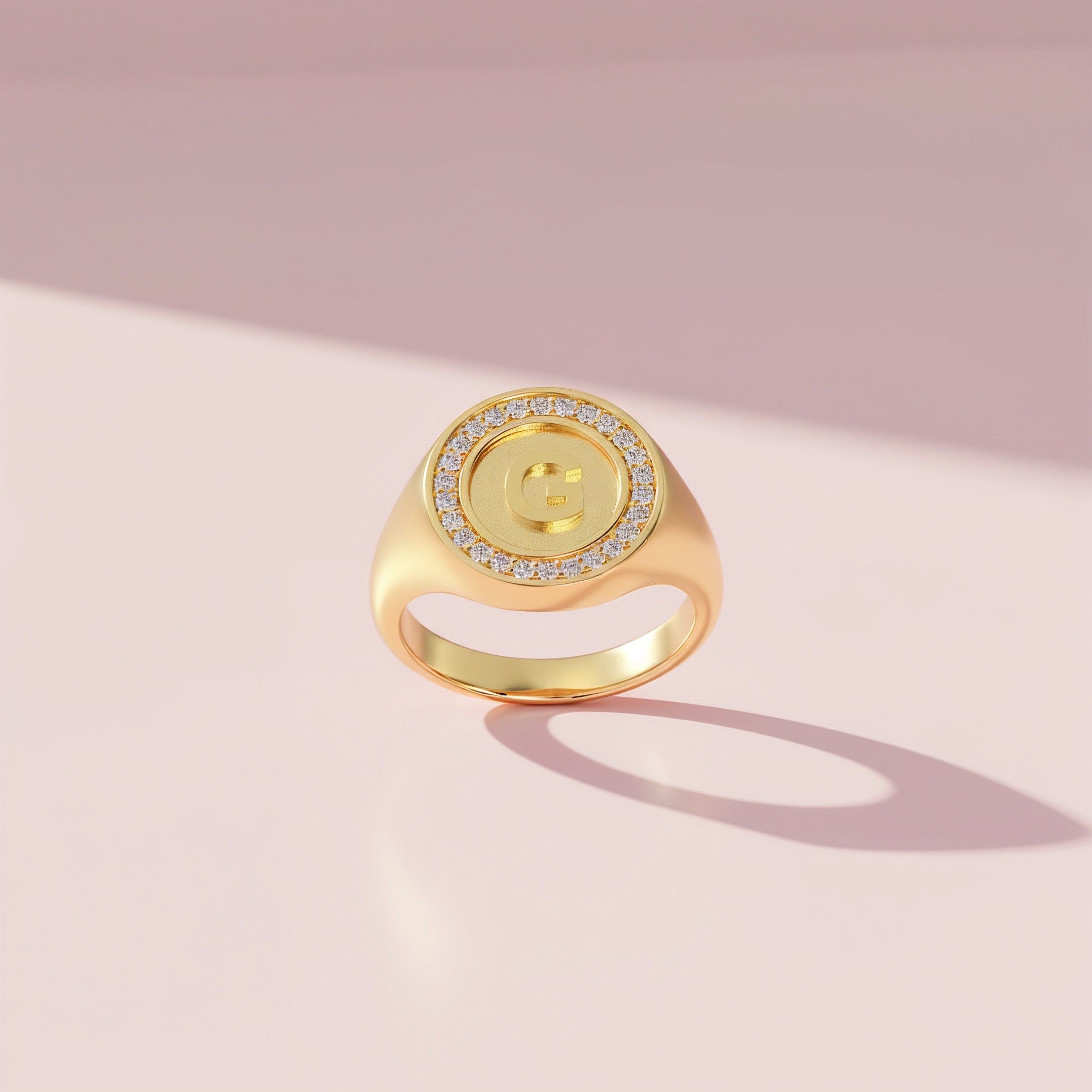 Personalized Initial Signet Ring | 18K Gold Plated Monogram Ring with Custom Letter Engraving