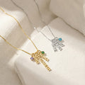Personalized Birthstone Name Necklace | Custom Engraved Charm Necklace with Date or Initial, Gift for Her