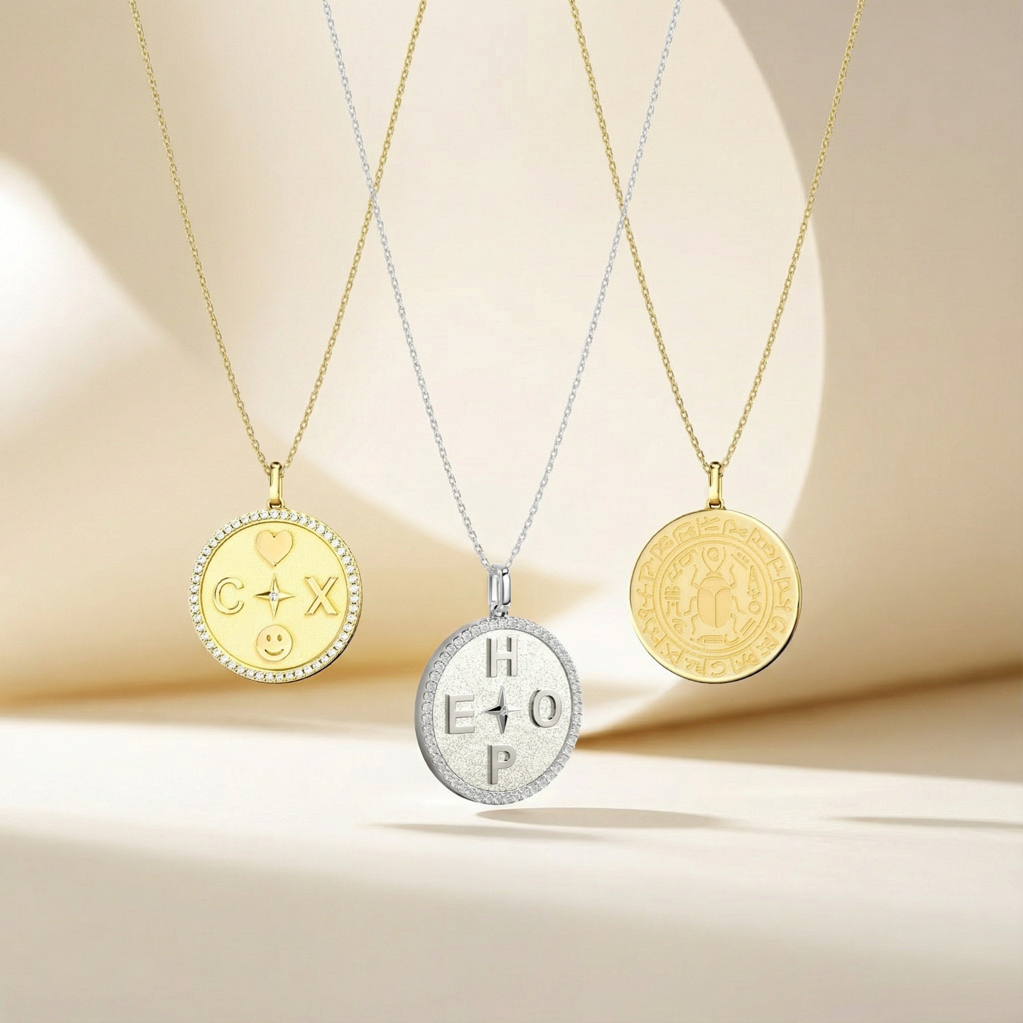 Personalized Medallion Necklace | Custom Letter & Lucky Symbol Pendant with Engraving or Photo Upload, 18K Gold Plated