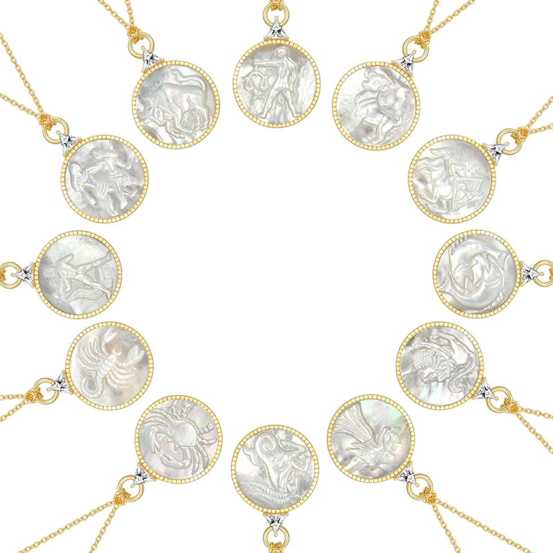 Celestial Zodiac Pendant Necklace - Mother of Pearl and Sterling Silver