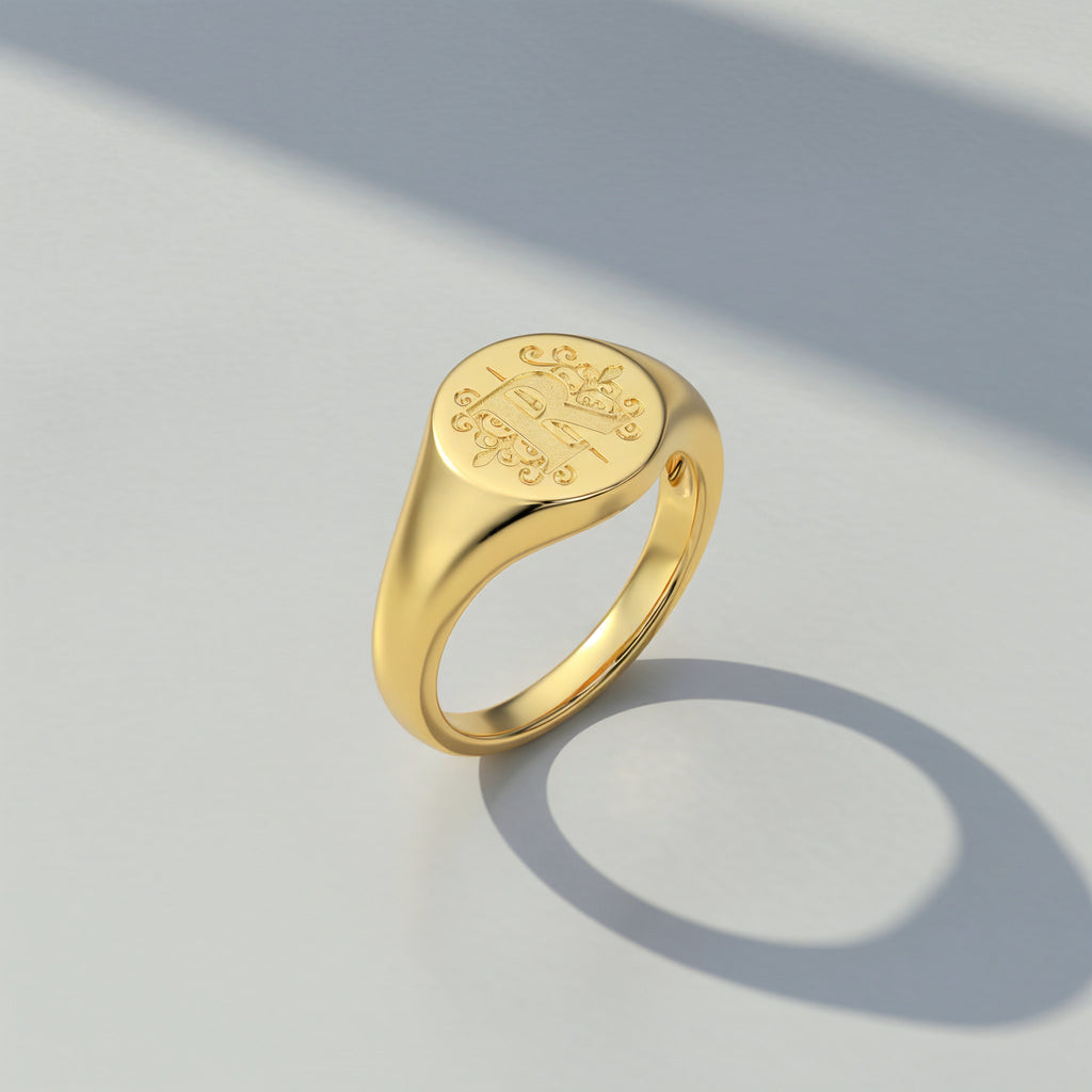 Personalized Monogram Signet Ring | Custom Engraved Initial Ring, Round Gold Minimalist Name Ring for Women and Men