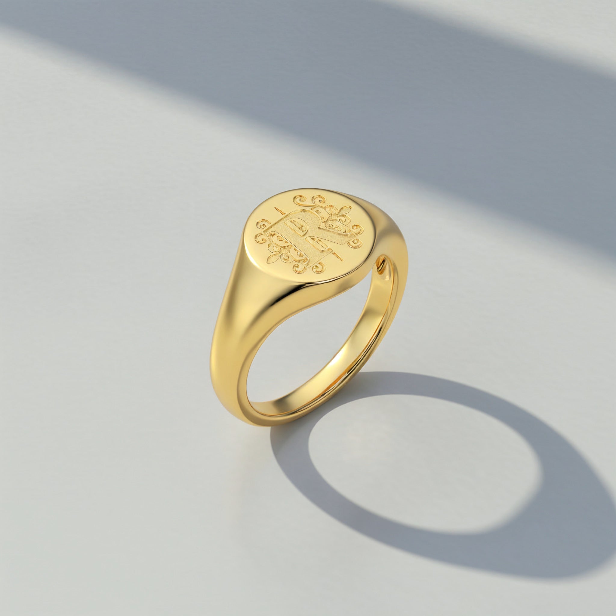 Personalized Monogram Signet Ring | Custom Engraved Initial Ring, Round Gold Minimalist Name Ring for Women and Men