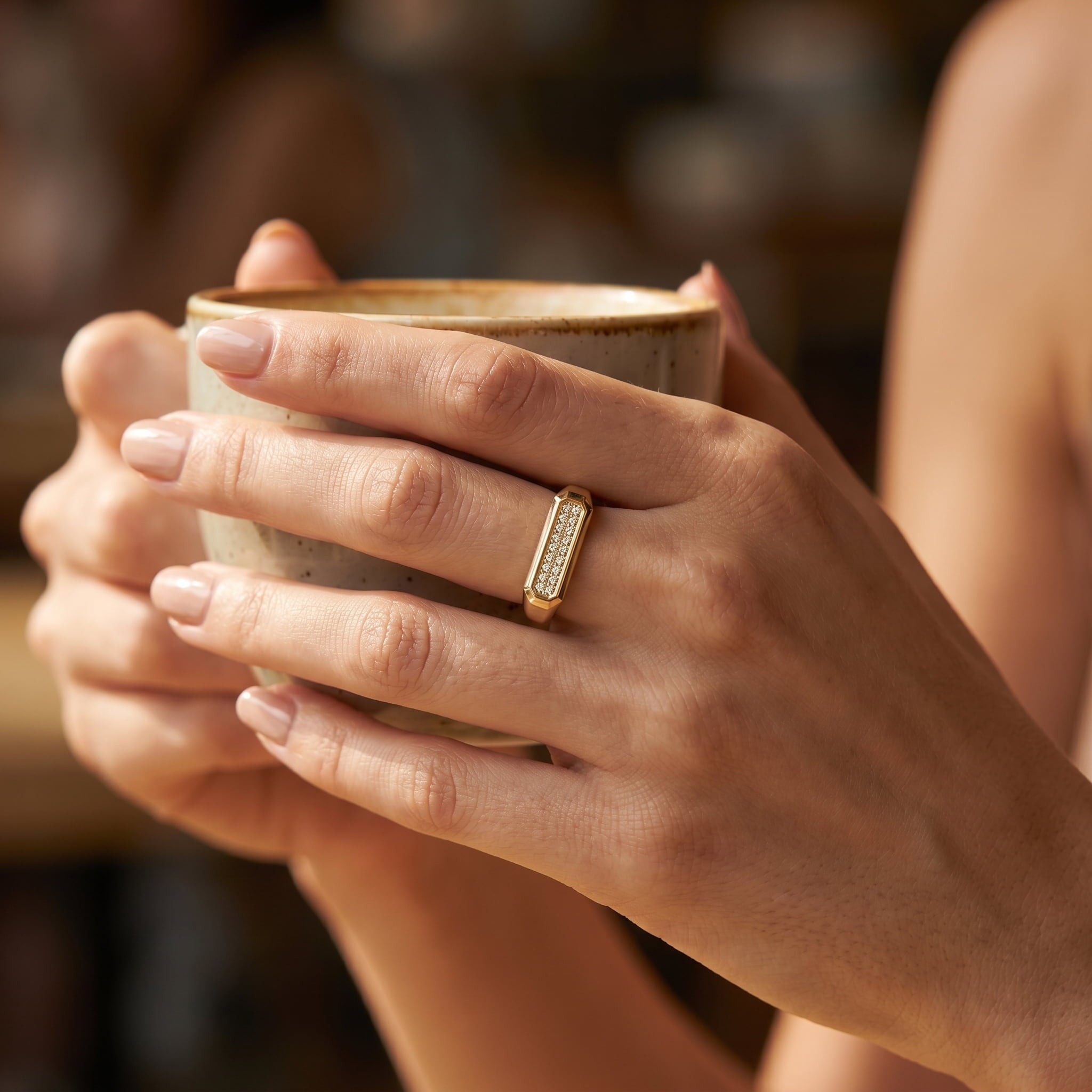 Personalized Pave Signet Ring – Engraved Love Ring 18K Gold Plated SR011