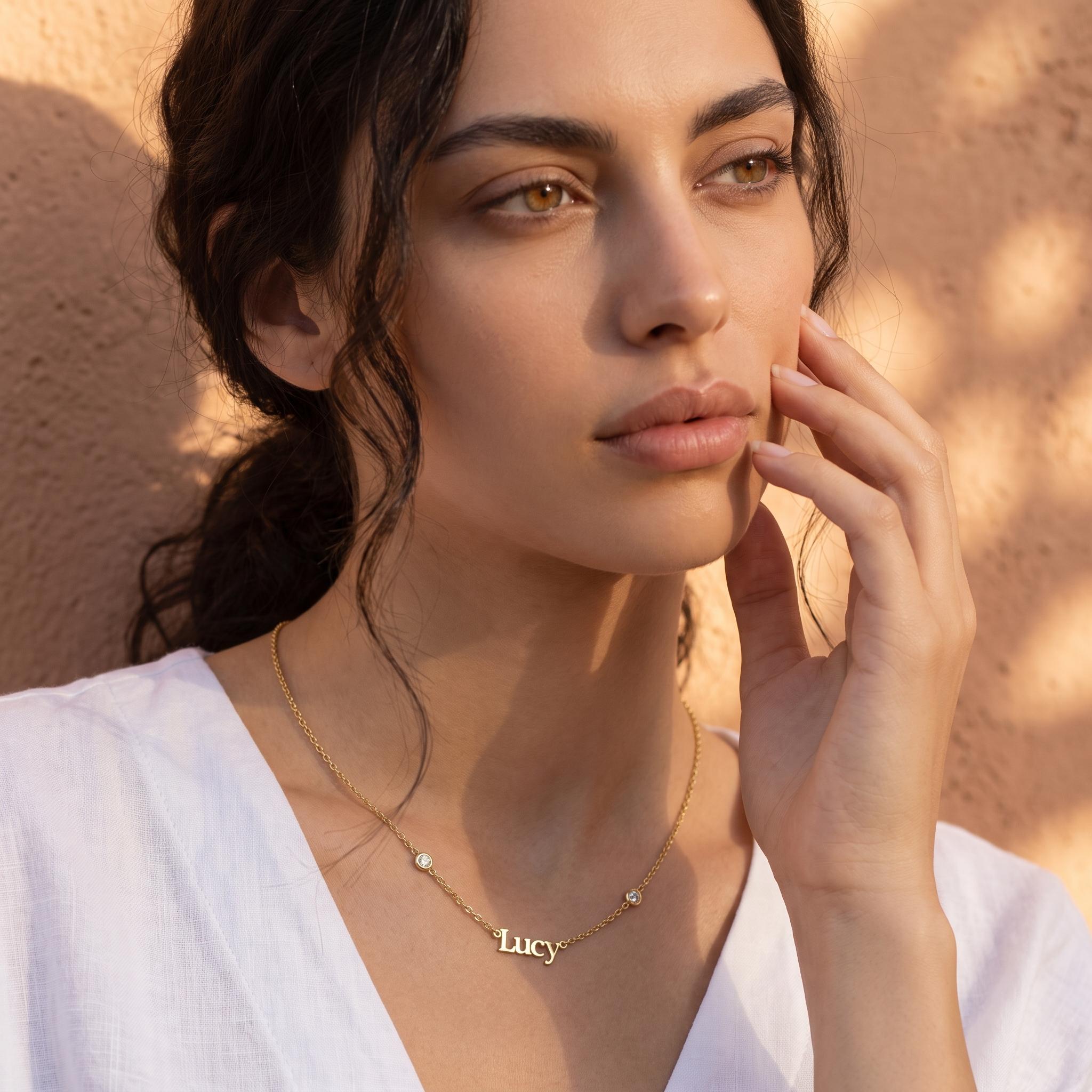 Personalized Name Necklace with Bezel Stone Accents