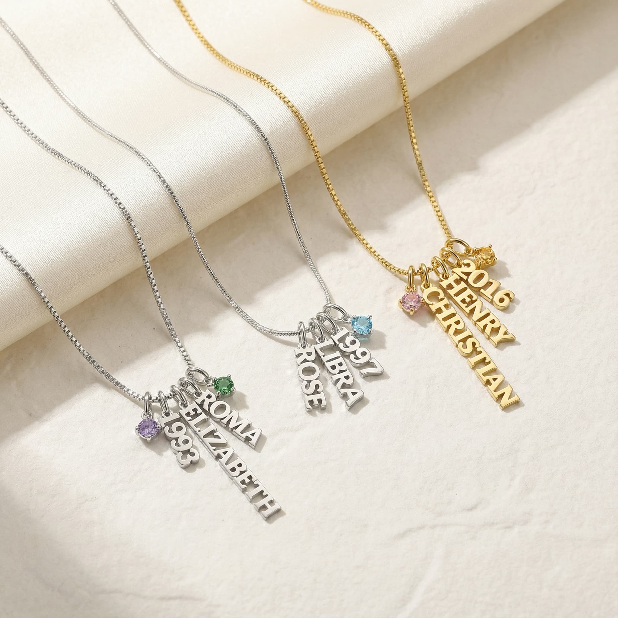 Personalized Name and Birthstone Charm Necklace