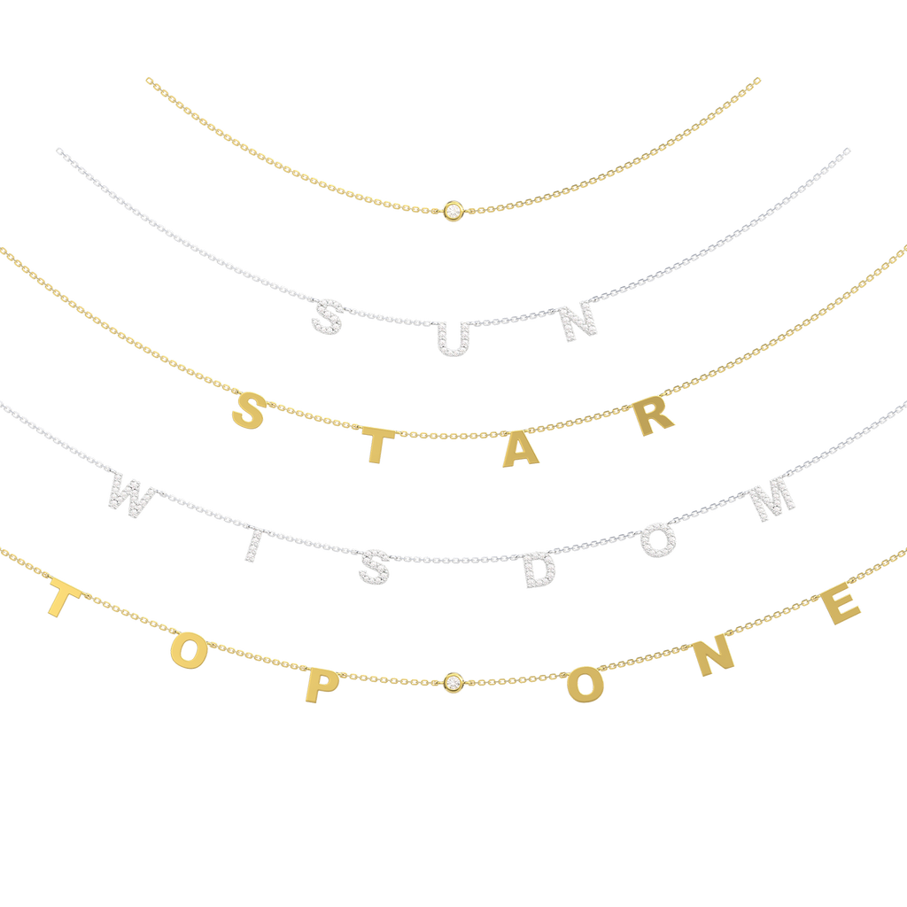 Personalized Spaced Letter Necklace | Custom Name Necklace in Gold or White Gold with Diamond Accent