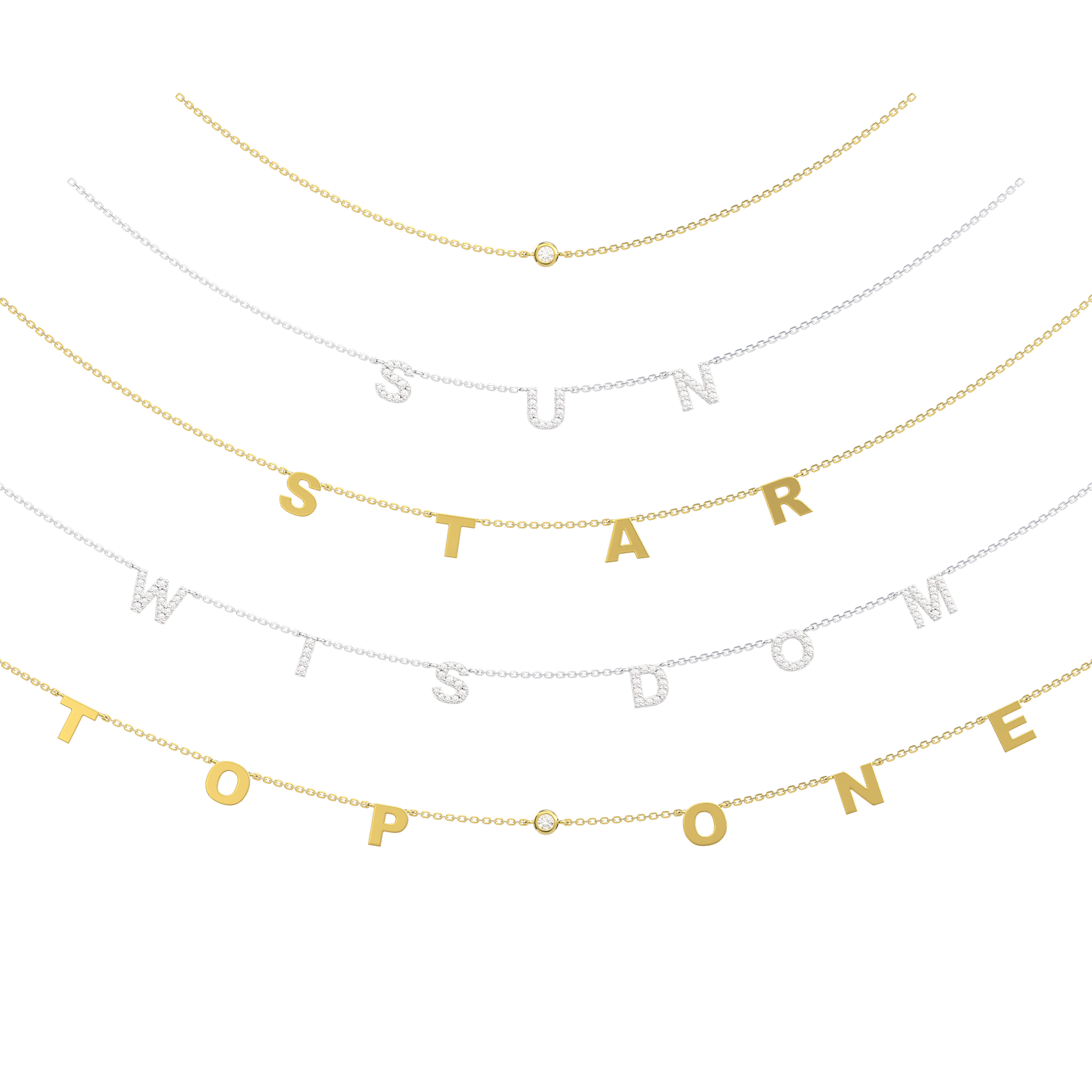 Personalized Spaced Letter Necklace | Custom Name Necklace in Gold or White Gold with Diamond Accent