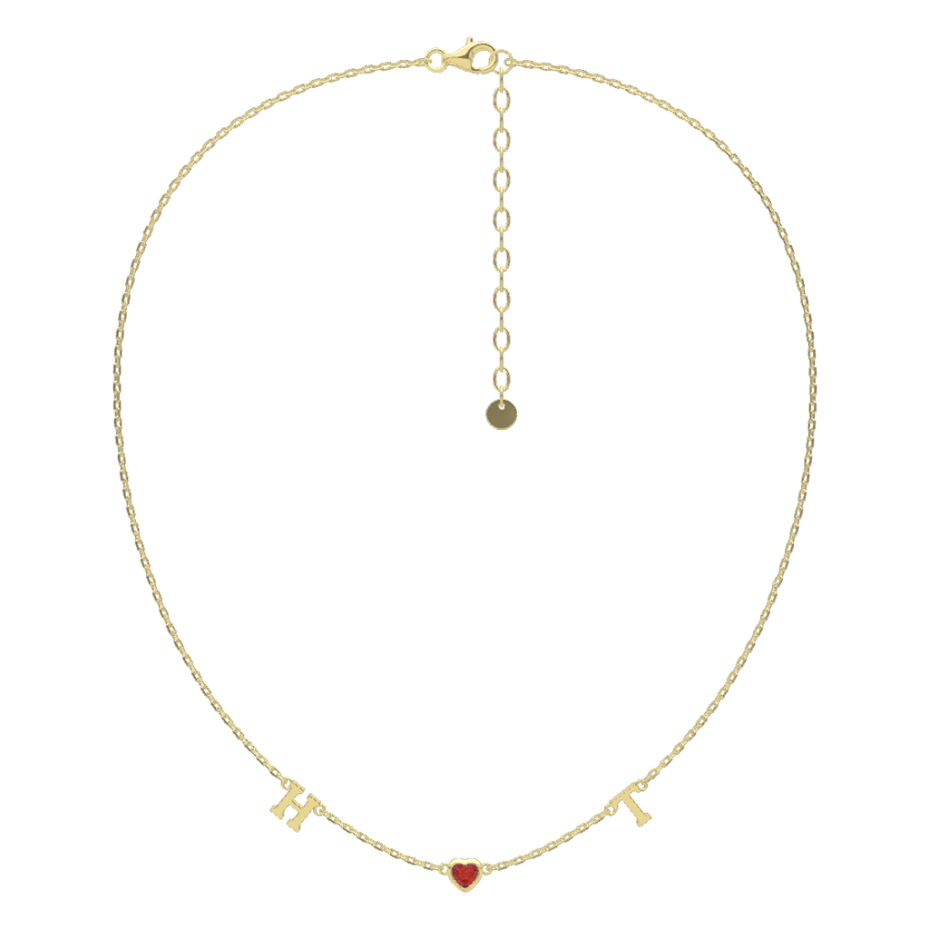 Personalized Heart Birthstone Necklace with Initials | Custom July Birthstone Necklace, Gold Heart Pendant Gift for Her