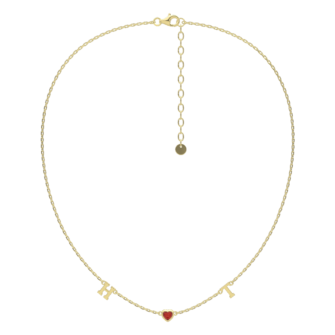 Personalized Heart Birthstone Necklace with Initials | Custom July Birthstone Necklace, Gold Heart Pendant Gift for Her