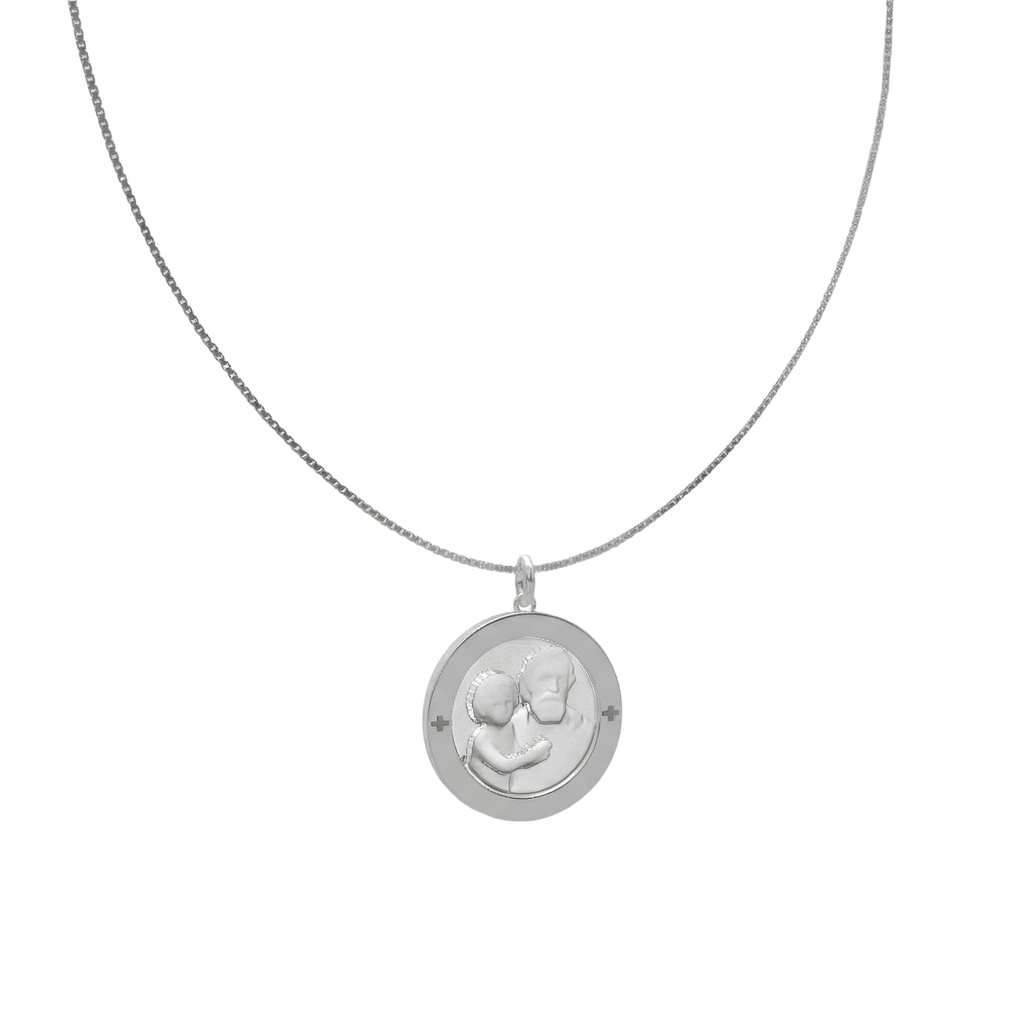 Custom Photo Engraved Necklace – Rhodium Plated Round Medallion Pendant, Personalized 3D Relief Portrait Necklace for Men and Women