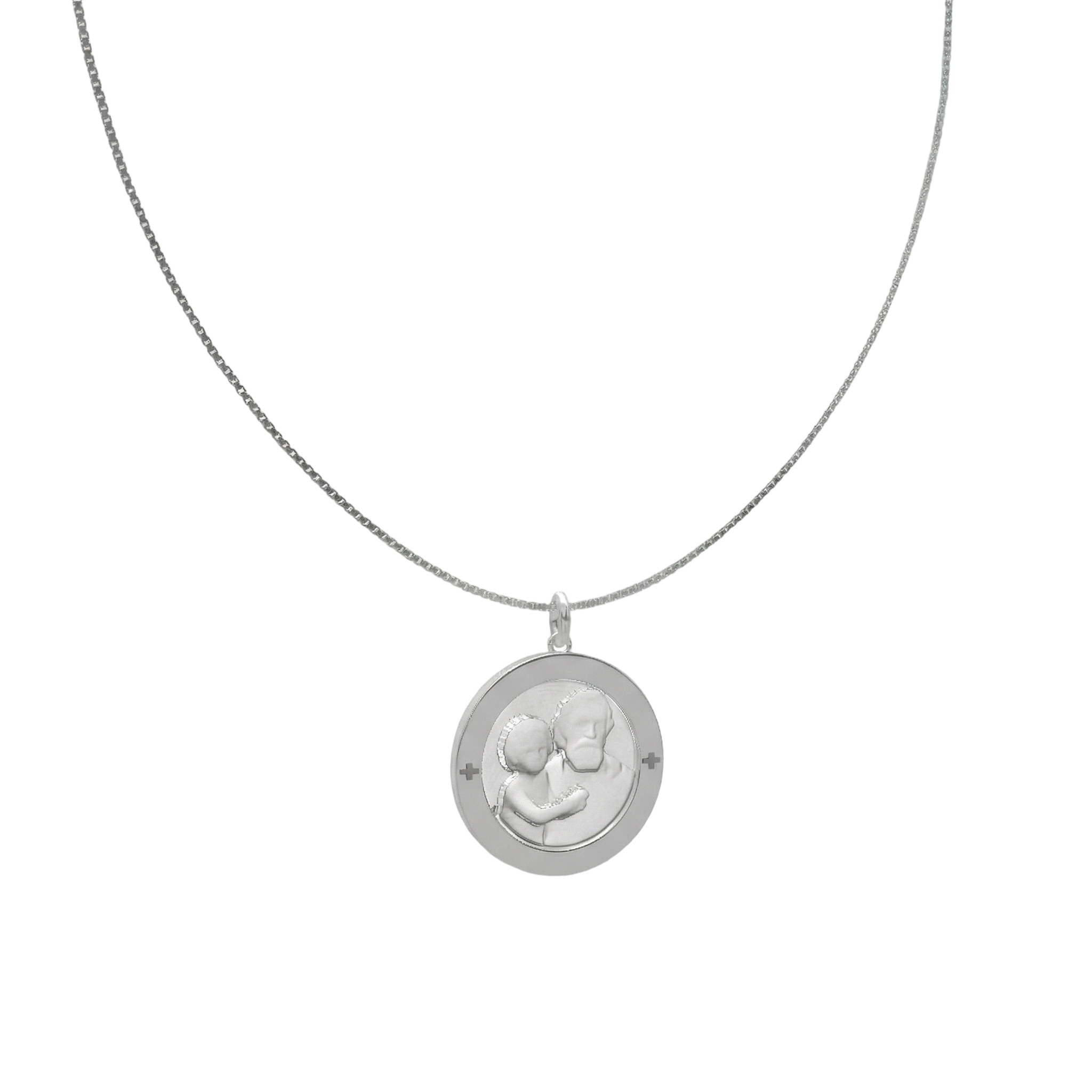 Custom Photo Engraved Necklace – Rhodium Plated Round Medallion Pendant, Personalized 3D Relief Portrait Necklace for Men and Women